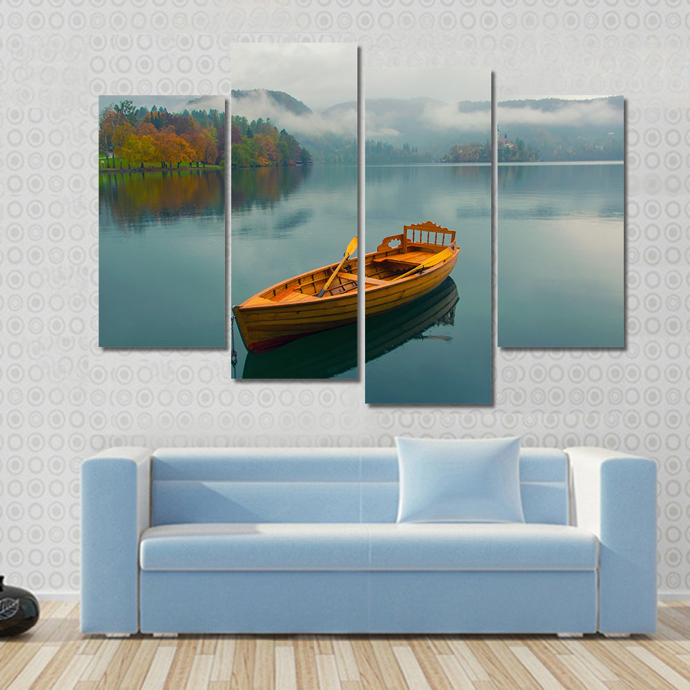 Lonely Boat on Lake Bled Canvas Wall Art