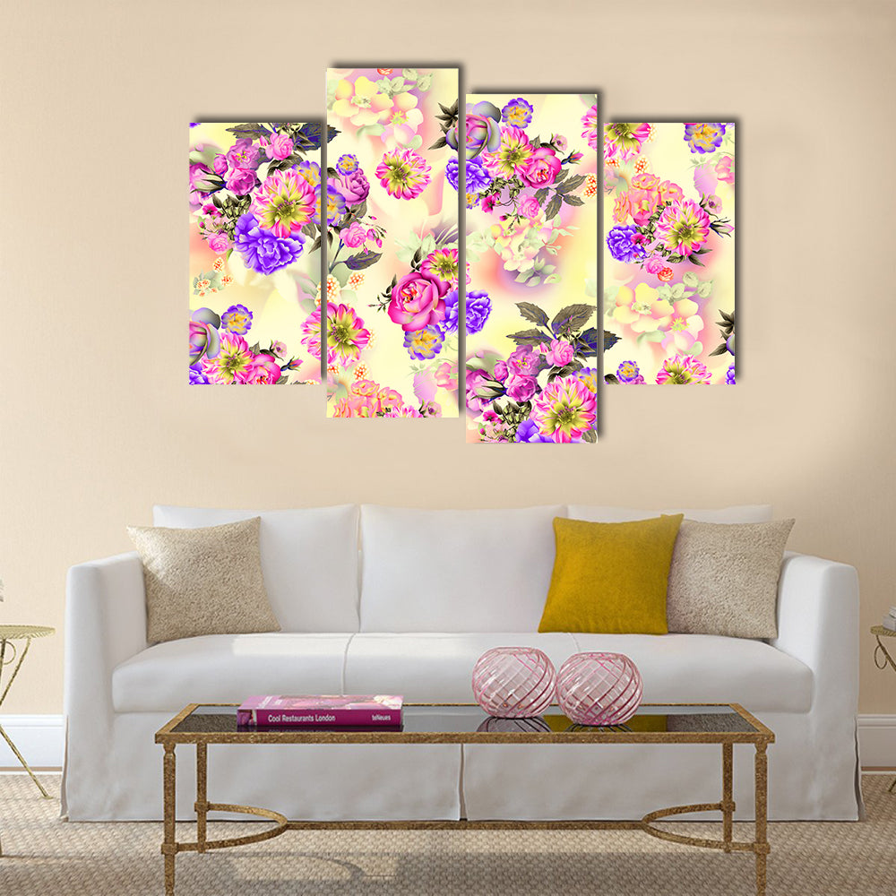 Summer Garden Roses &amp; Iris Flowers Canvas Wall Art