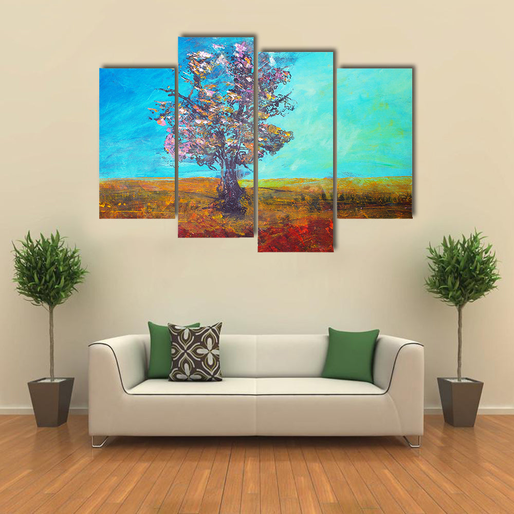 Alone Tree In Field Artwork Canvas Wall Art