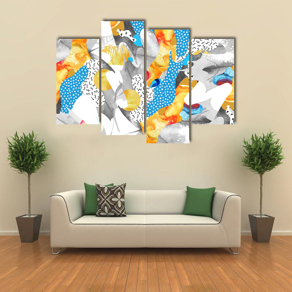Watercolor Fluid Shapes with Polka Dots Canvas Wall Art
