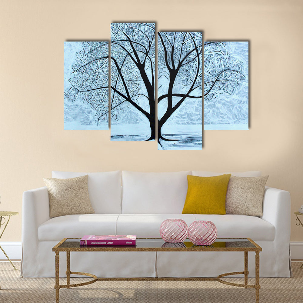 Snowy Tree with Lone Figure Canvas Wall Art