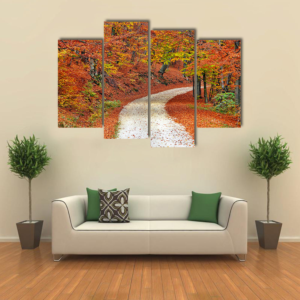 Autumn Misty Forest In Fall Canvas Wall Art