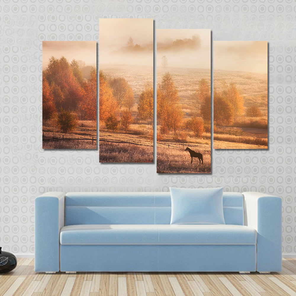 Autumn Horse in Russian Jungle Canvas Wall Art