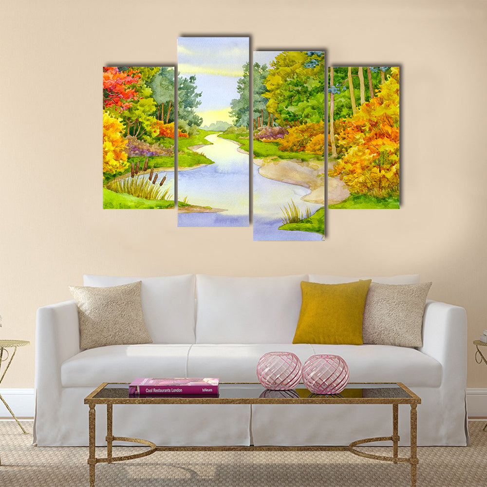Autumn Forest Creek Canvas Wall Art