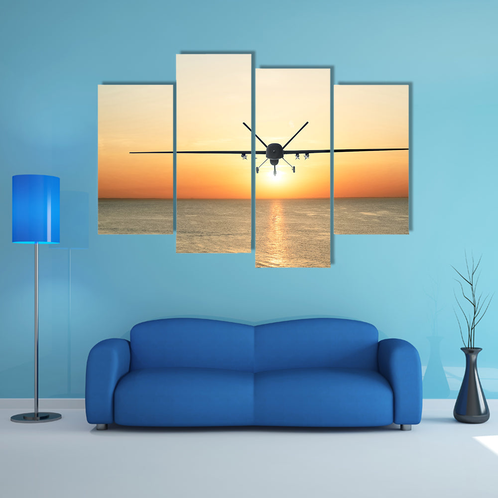 Military Drone at Sunset Canvas Wall Art