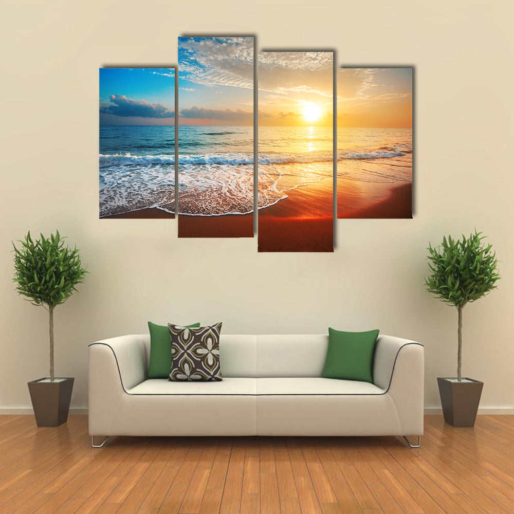 Sea Beach At Sunset Canvas Wall Art