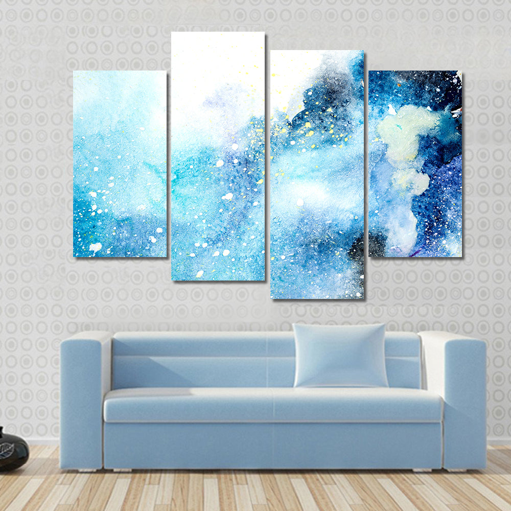 Bluish Stain Drips Blobs Watercolor Canvas Wall Art