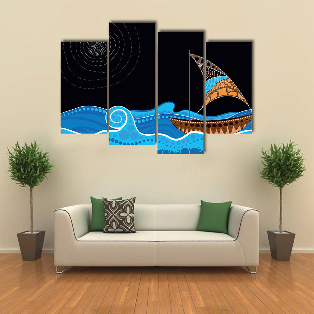 Dotted Sailboat on Starry Sea Canvas Wall Art