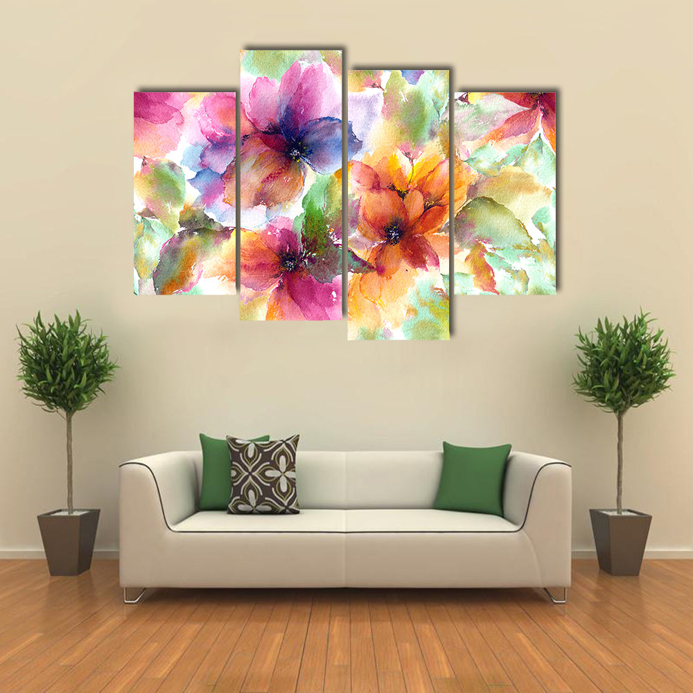 Seamless Watercolor Floral Pattern Canvas Wall Art