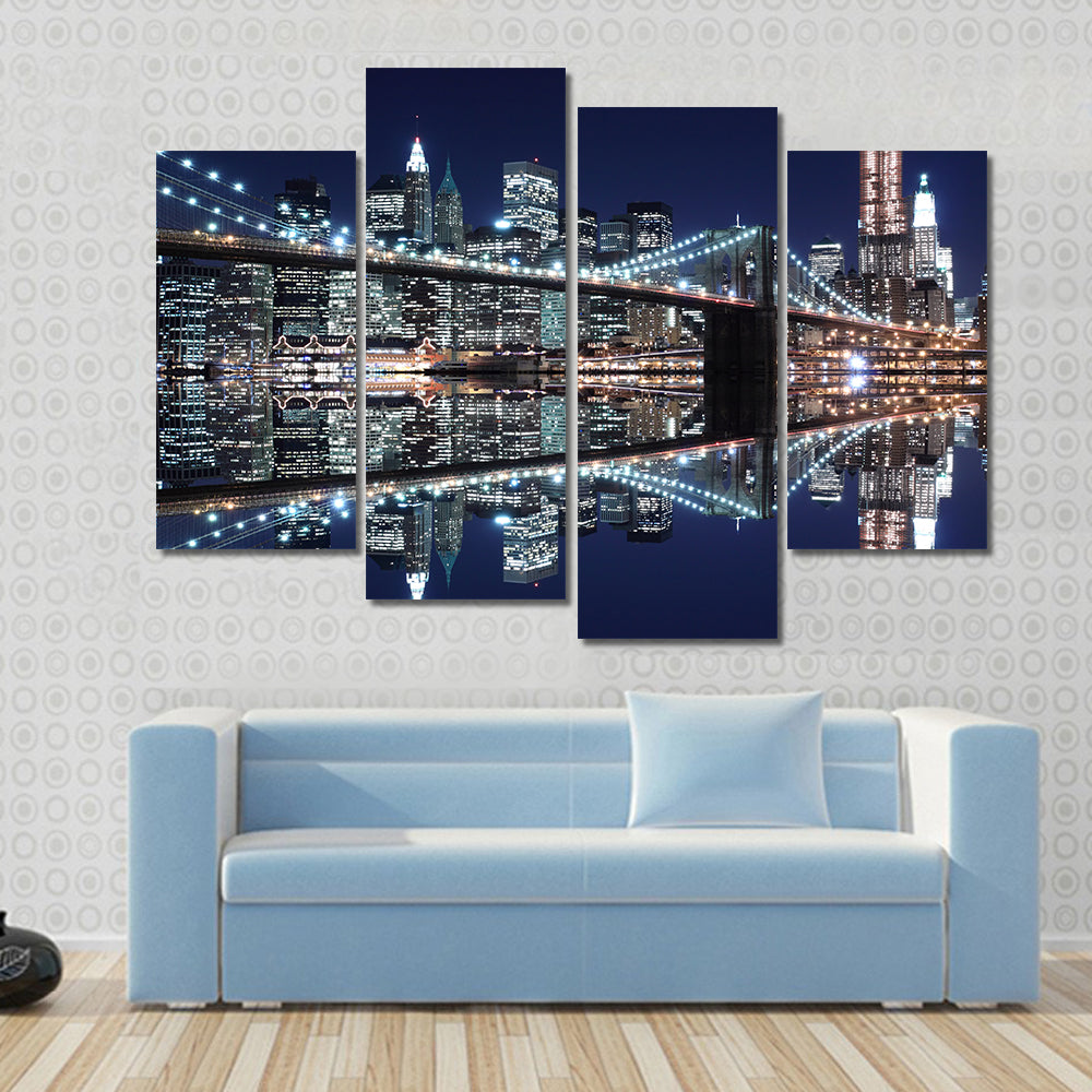 Brooklyn Bridge and Manhattan Skyline Reflection Canvas Wall Art