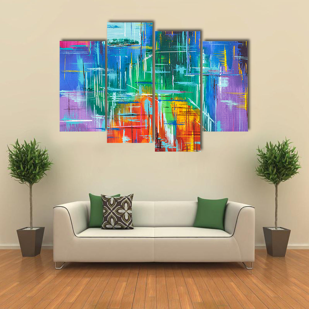 Colorful Geometric Grid Abstract Canvas Wall Art