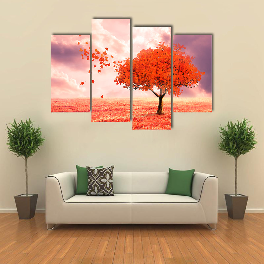 Dreamlike Red Autumn Tree Canvas Wall Art