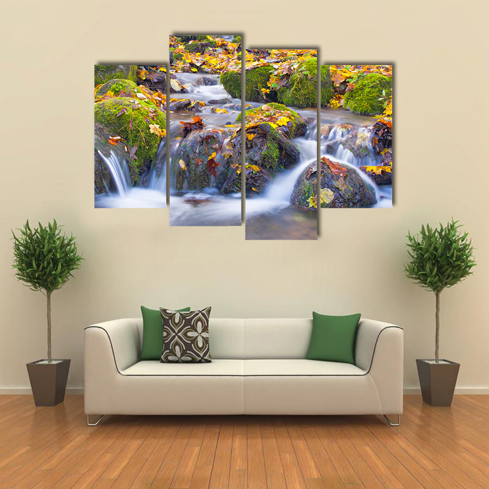 Cascade Waterfall In Autumn Forest Canvas Wall Art