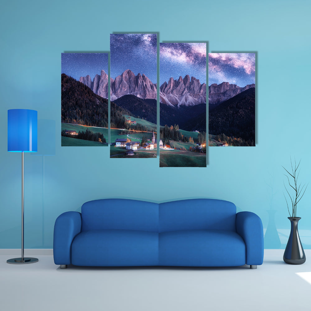 Santa Maddalena And Milky Way In Italy Canvas Wall Art