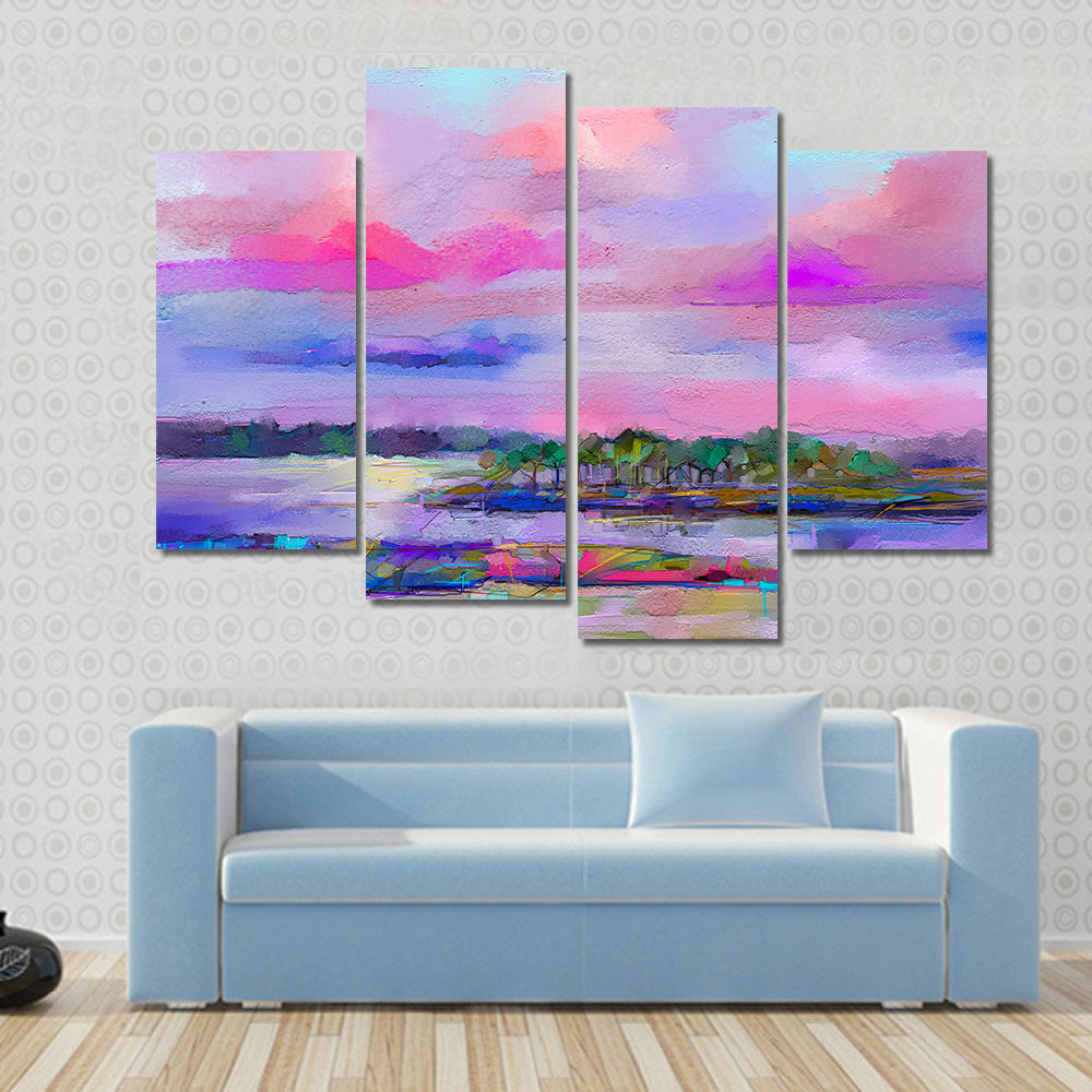 Meadow In Colorful Sky Canvas Wall Art