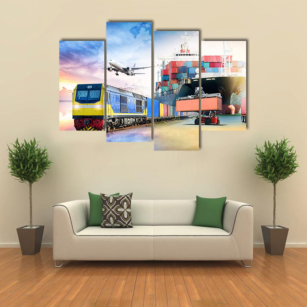 Global Logistics Transport Collage Canvas Wall Art