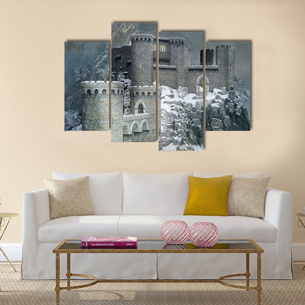 Medieval Castle In A Winter Canvas Wall Art