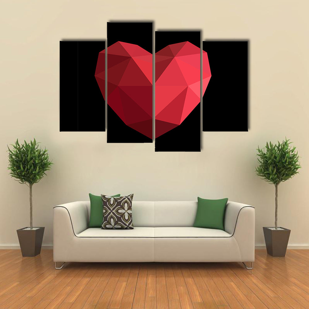 Faceted Red Geometric Heart Canvas Wall Art