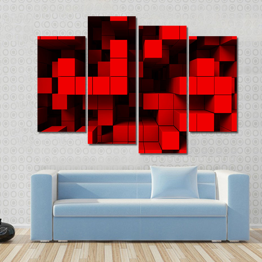 3d Red Cubes Abstract Canvas Wall Art