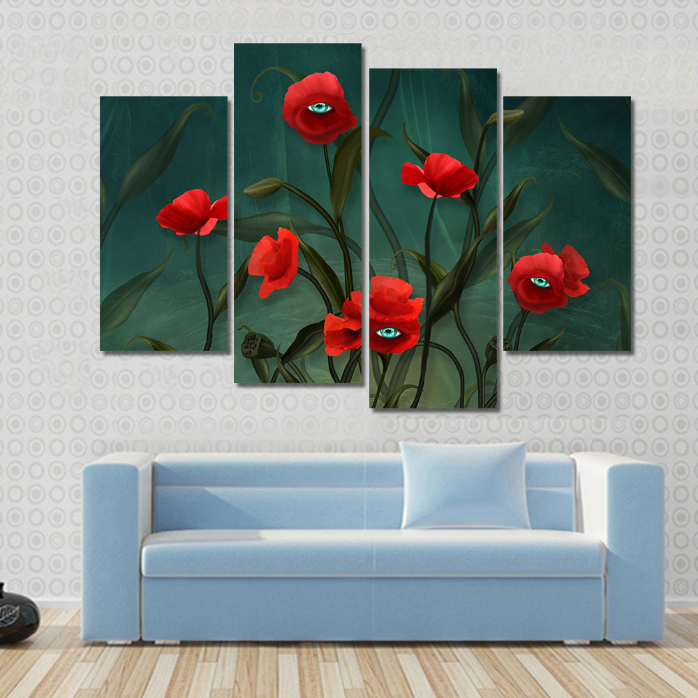 Surreal Poppies with Human Eyes Canvas Wall Art