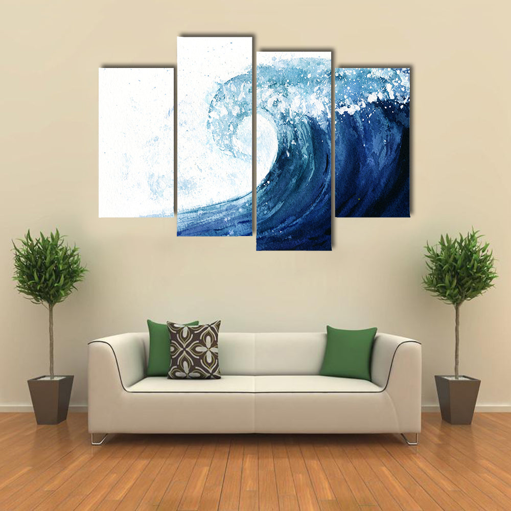 Crashing Ocean Wave Illustration Canvas Wall Art