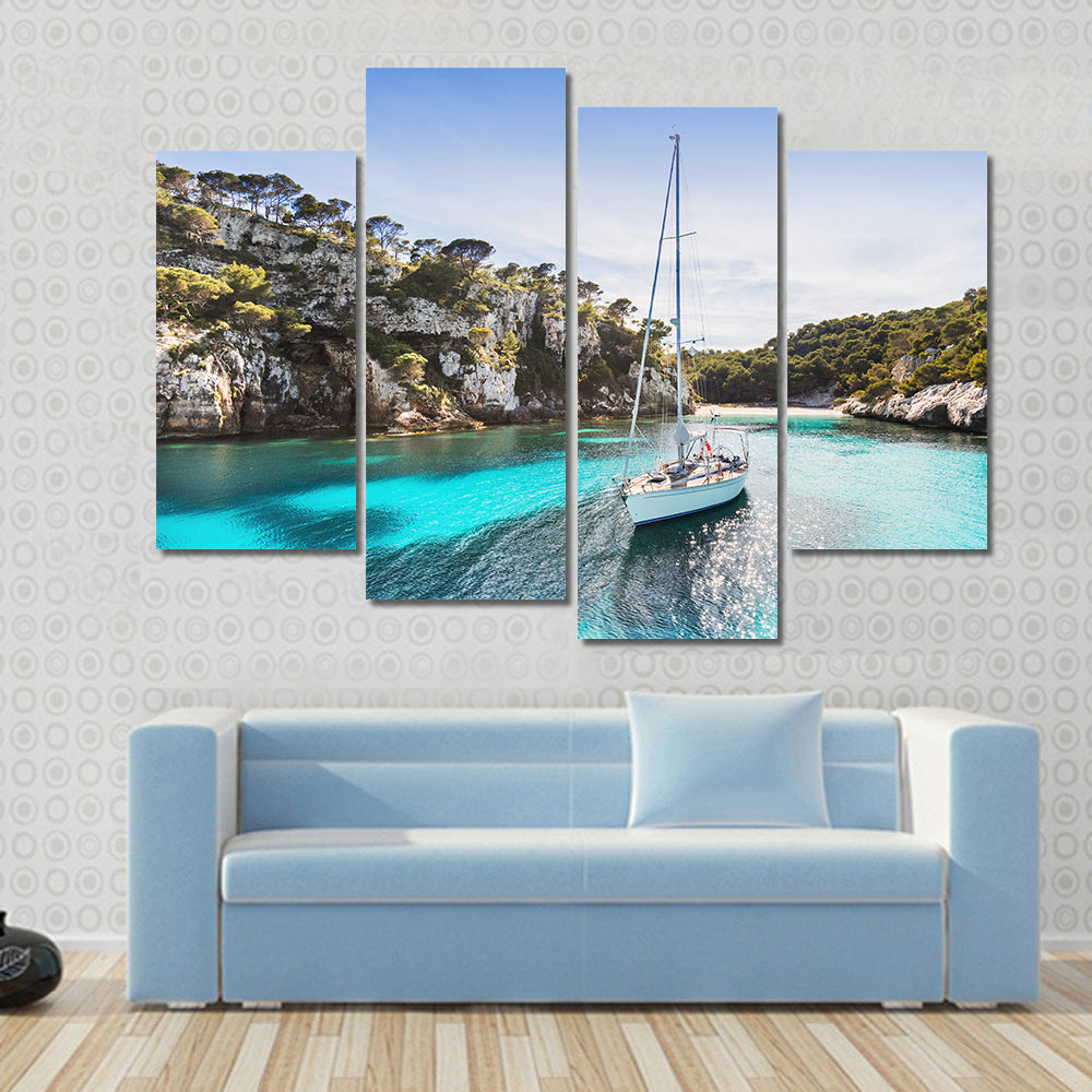 Anchored Sailboat in Turquoise Bay Canvas Wall Art