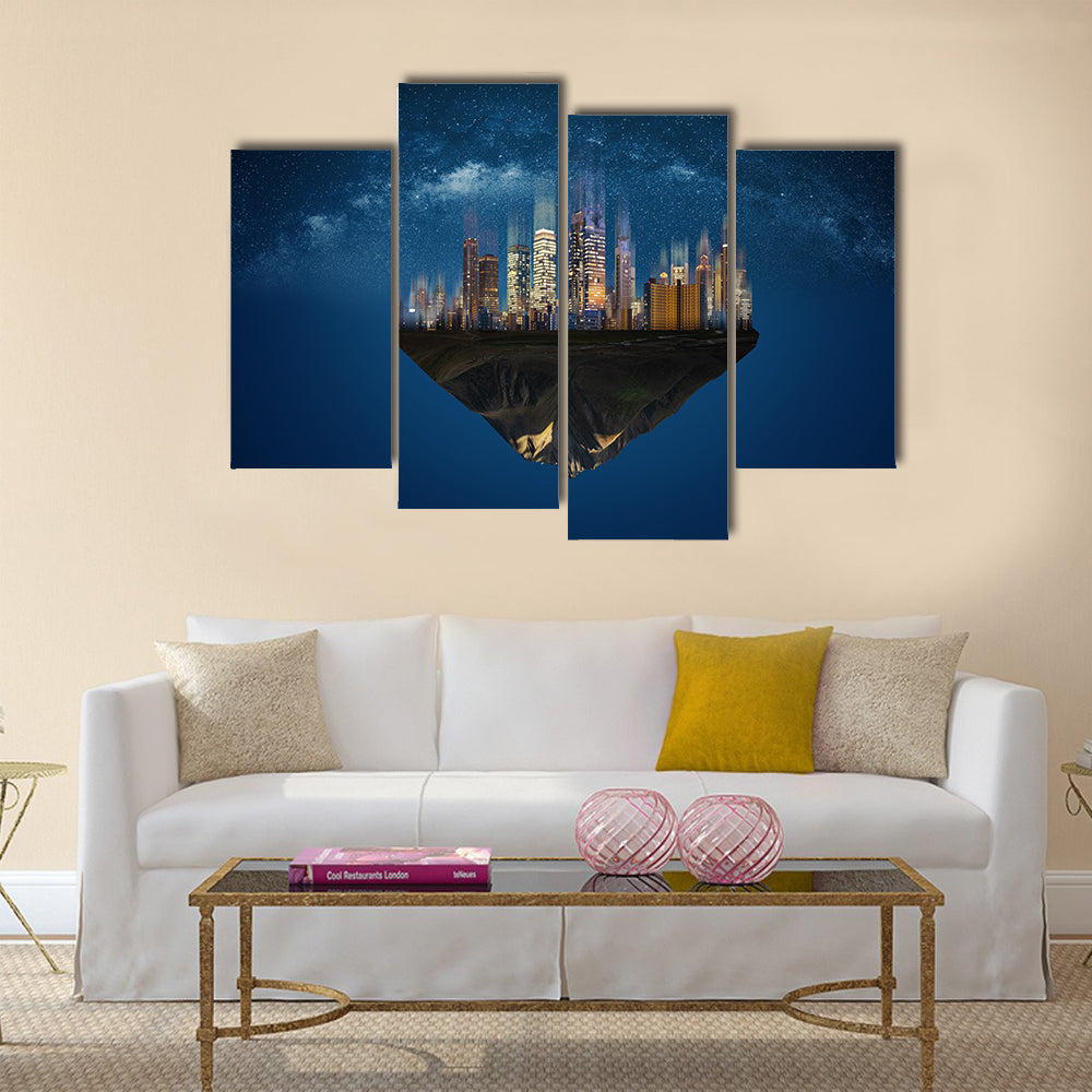 Futuristic Floating Island At Nights Canvas Wall Art