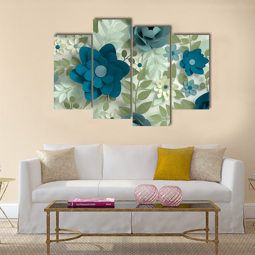 Layered Pastel Paper-cut Flowers Canvas Wall Art