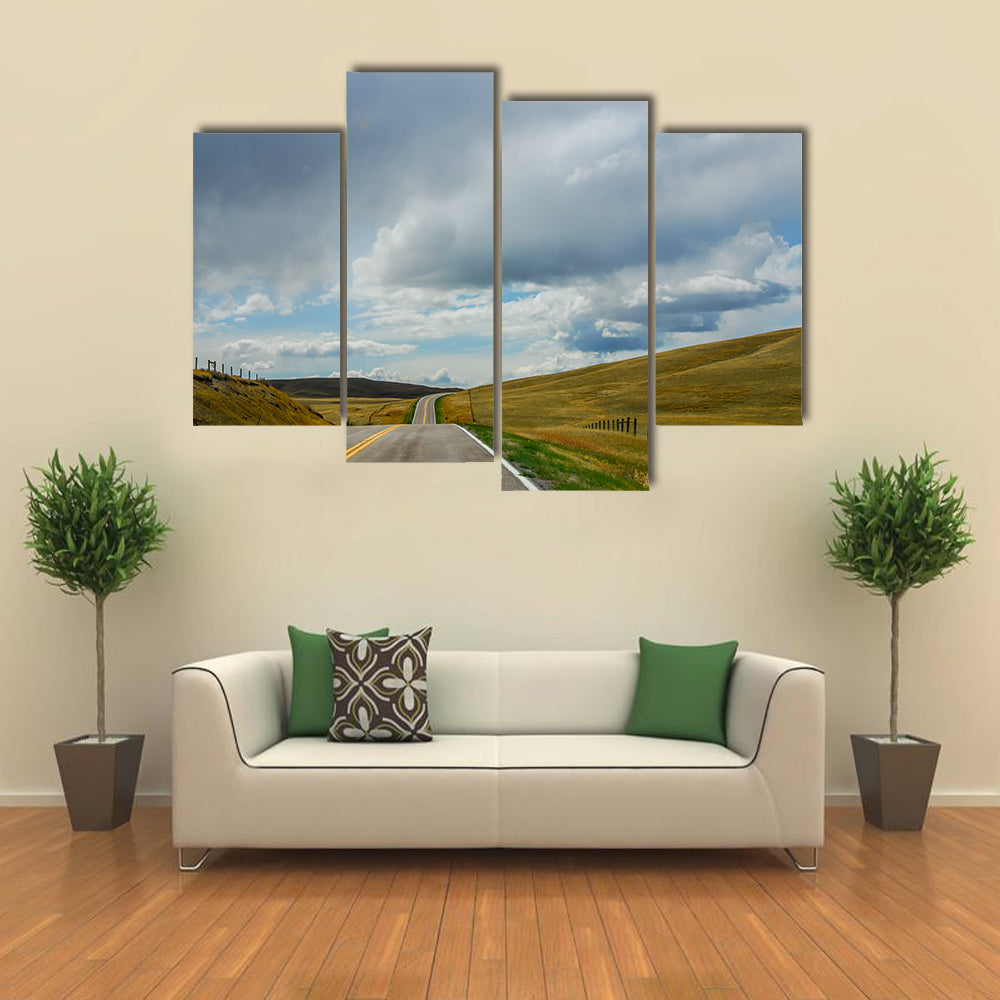 Driving On The Open Road In Big Sky Country Montana Canvas Wall Art