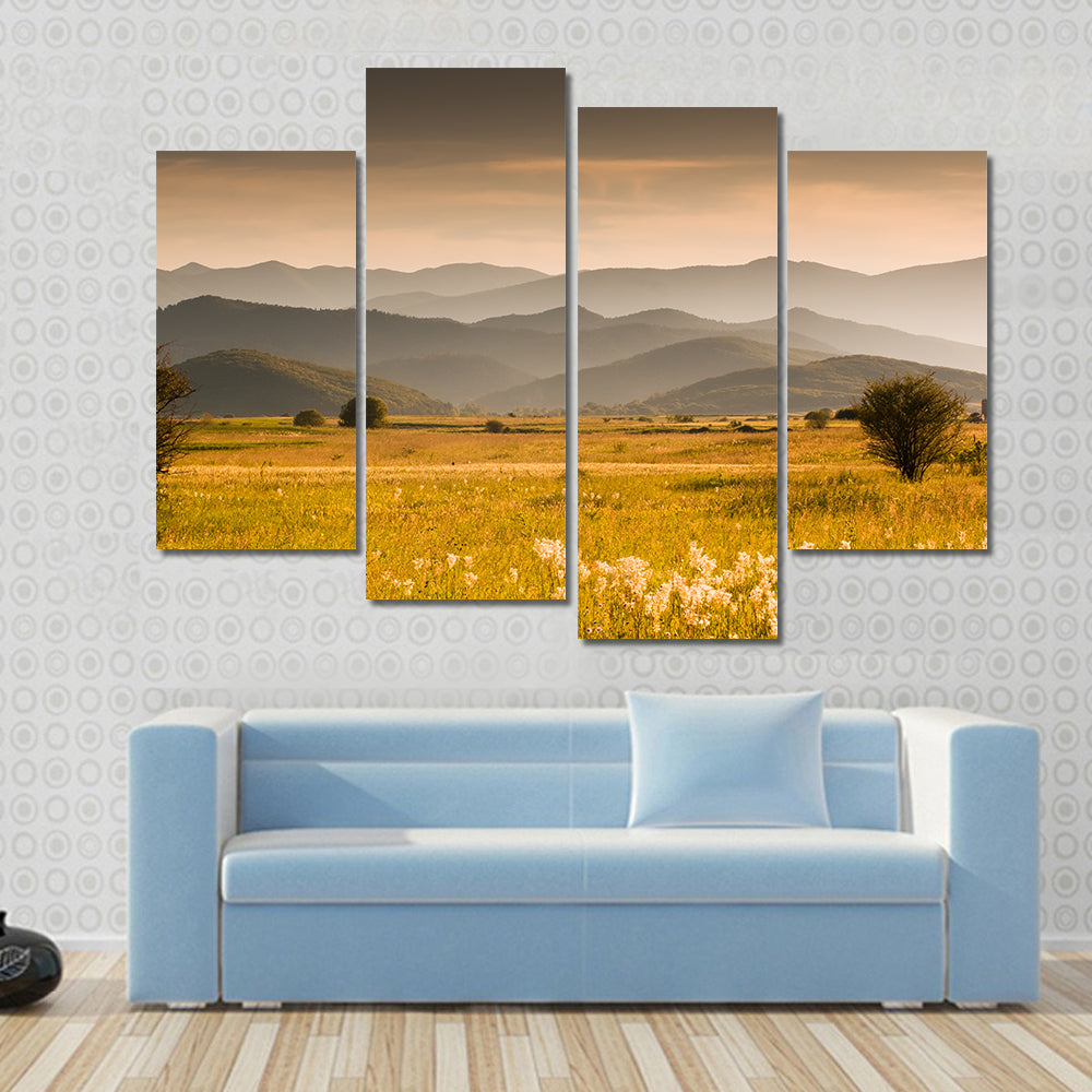 Golden Meadow and Rolling Hills Canvas Wall Art