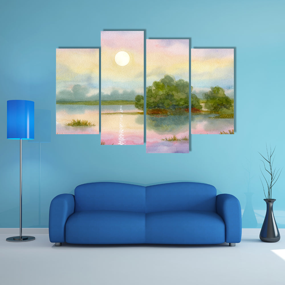 Sunrise Over Lake Canvas Wall Art