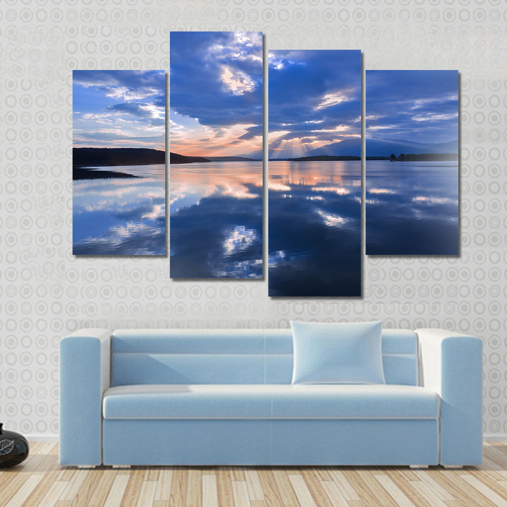 Sunset Over Reflective Lake Canvas Wall Art