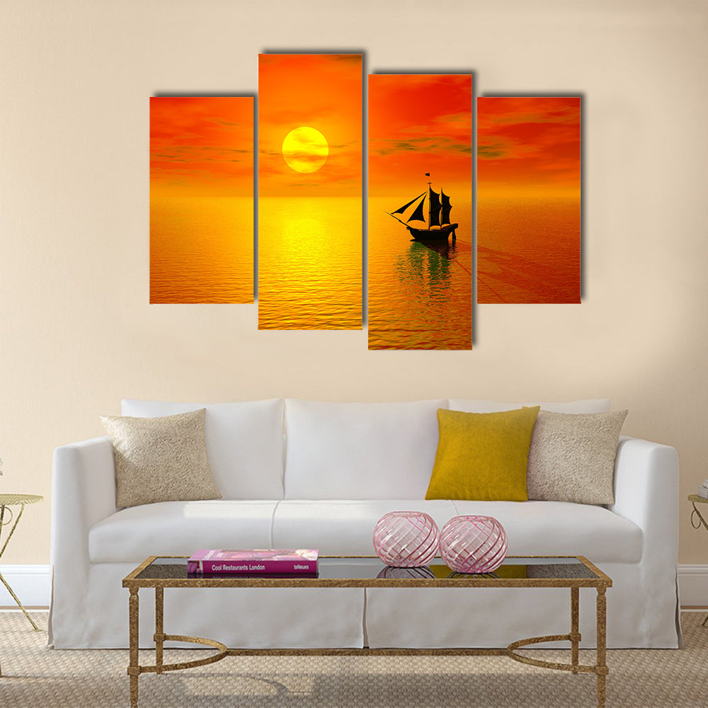 Old Boat Sunset Silhouette Canvas Wall Art