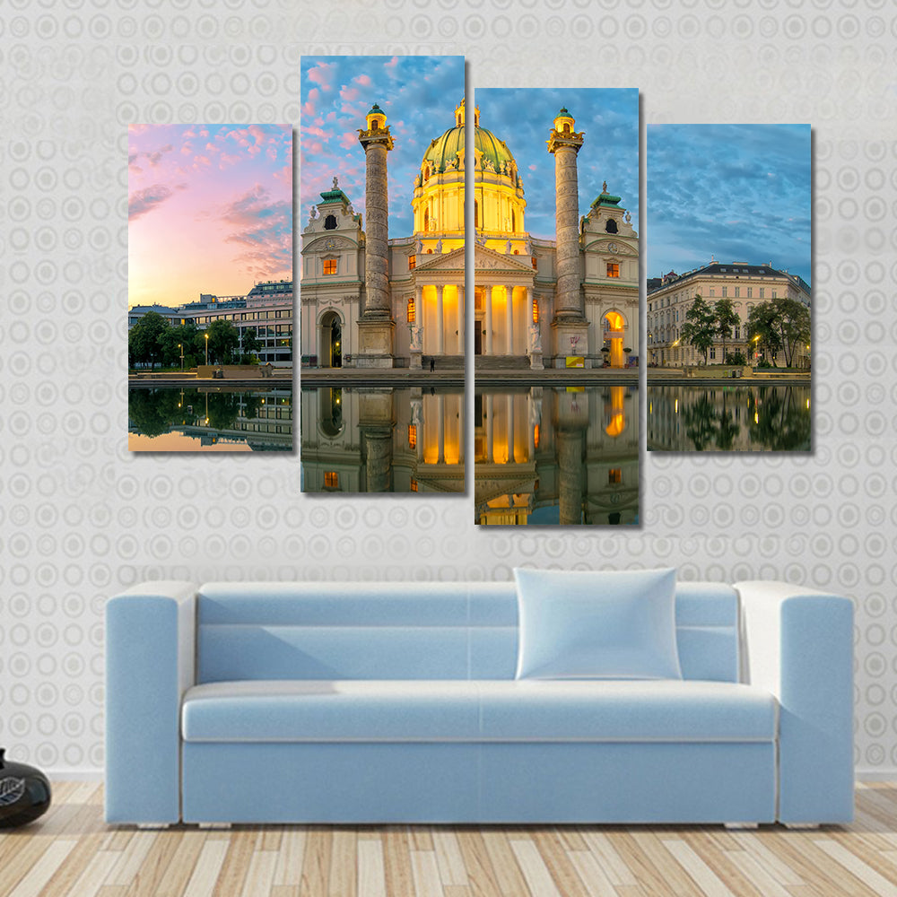 St. Charles Church Sunset Reflection Canvas Wall Art