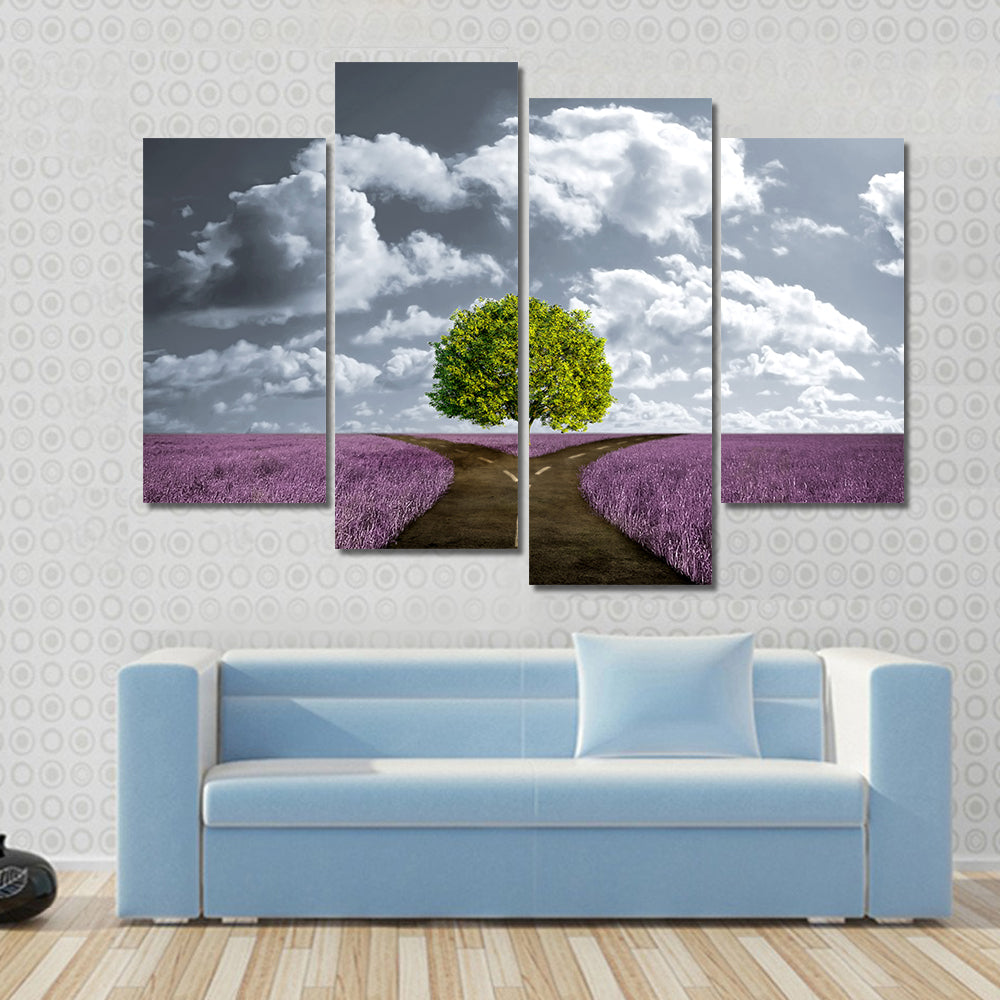 Crossroad in Lavender Meadow Canvas Wall Art