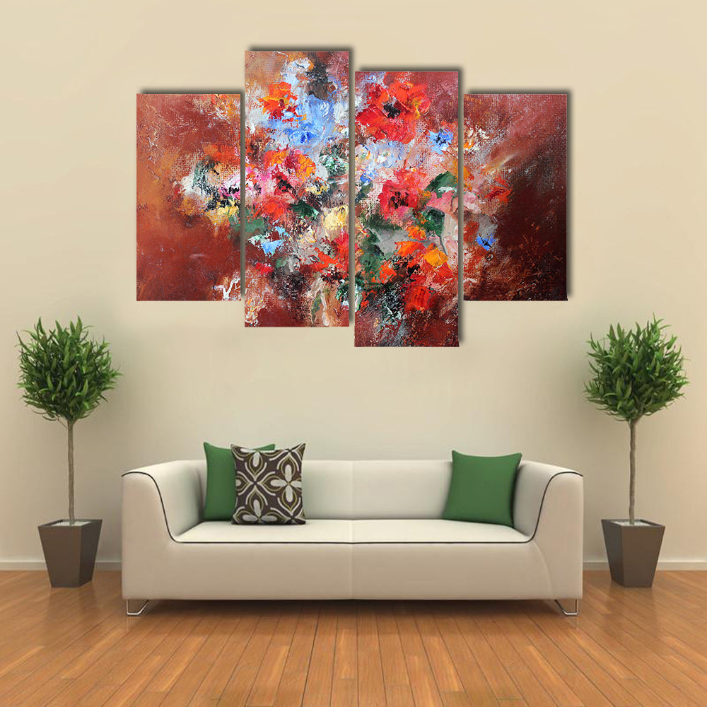 Abstract Bouquet with Red Poppies Canvas Wall Art
