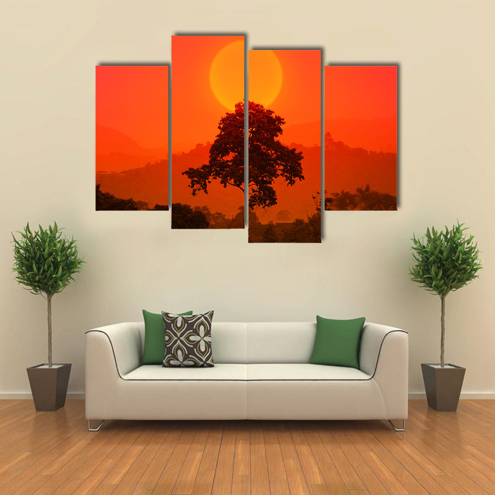 African Sunset with Big Tree Canvas Wall Art