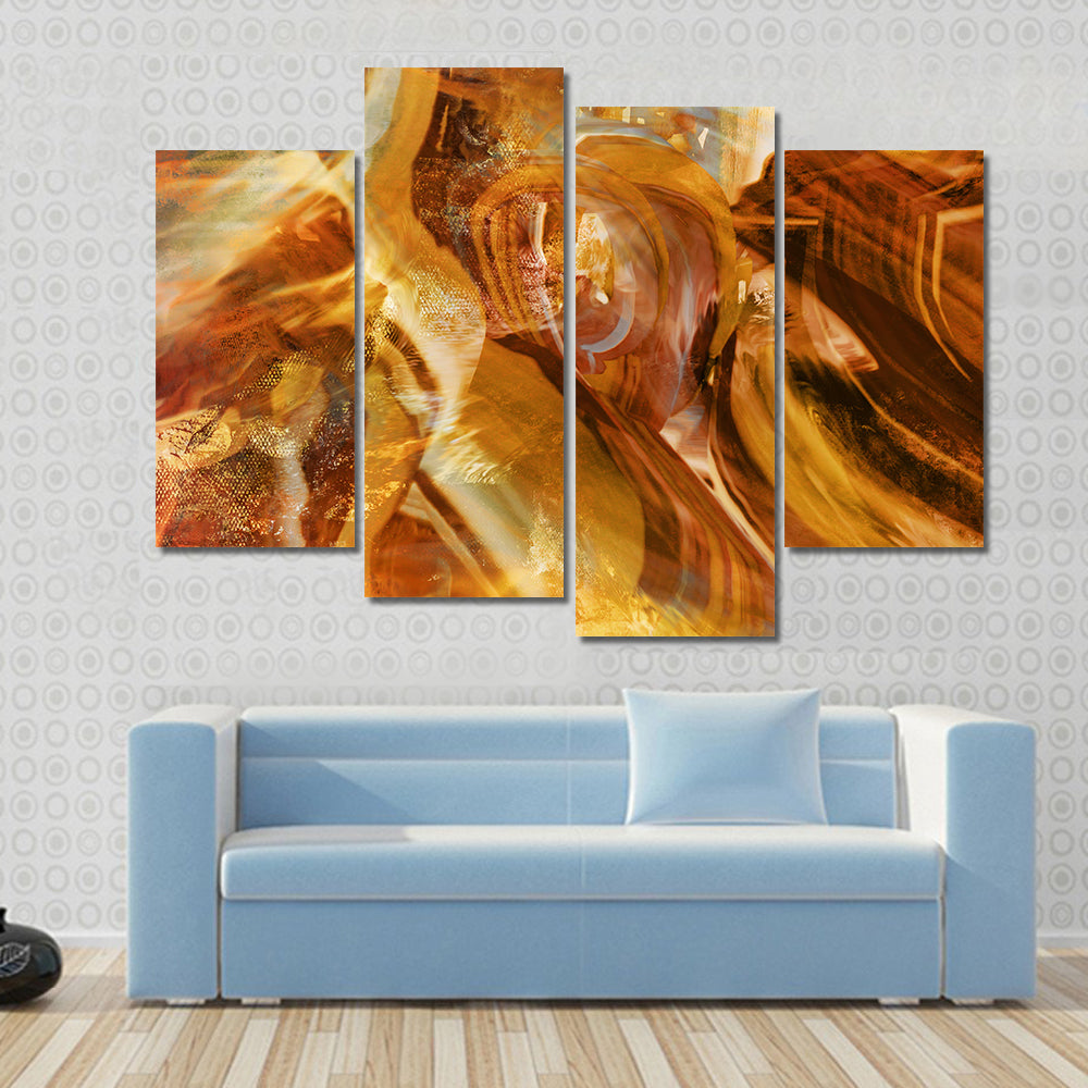 Amber and Gold Abstract with Layered Textures Canvas Wall Art