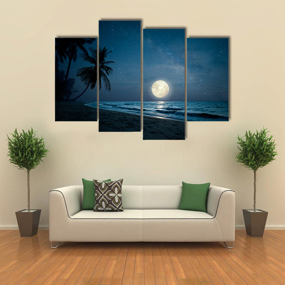 Moonlit Fantasy Tropical Beach Canvas Wall Art