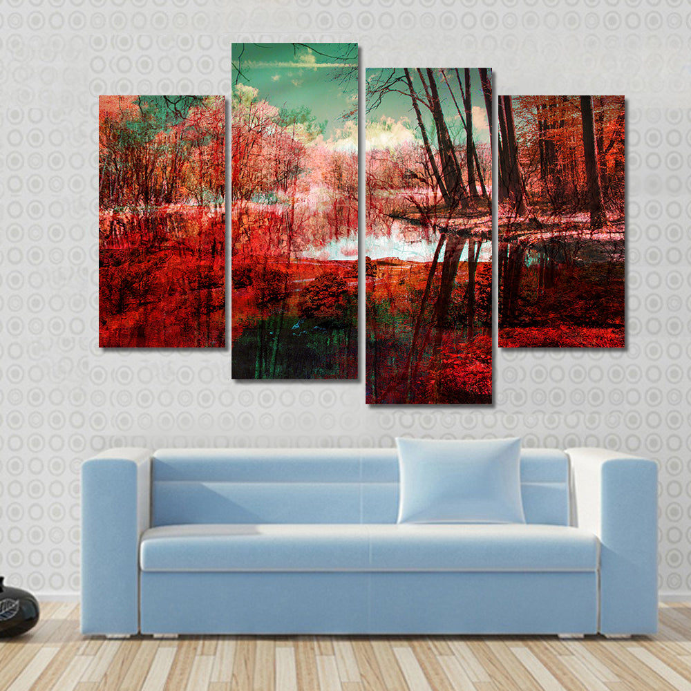 Surreal Autumn Forest Reflection Canvas Wall Art