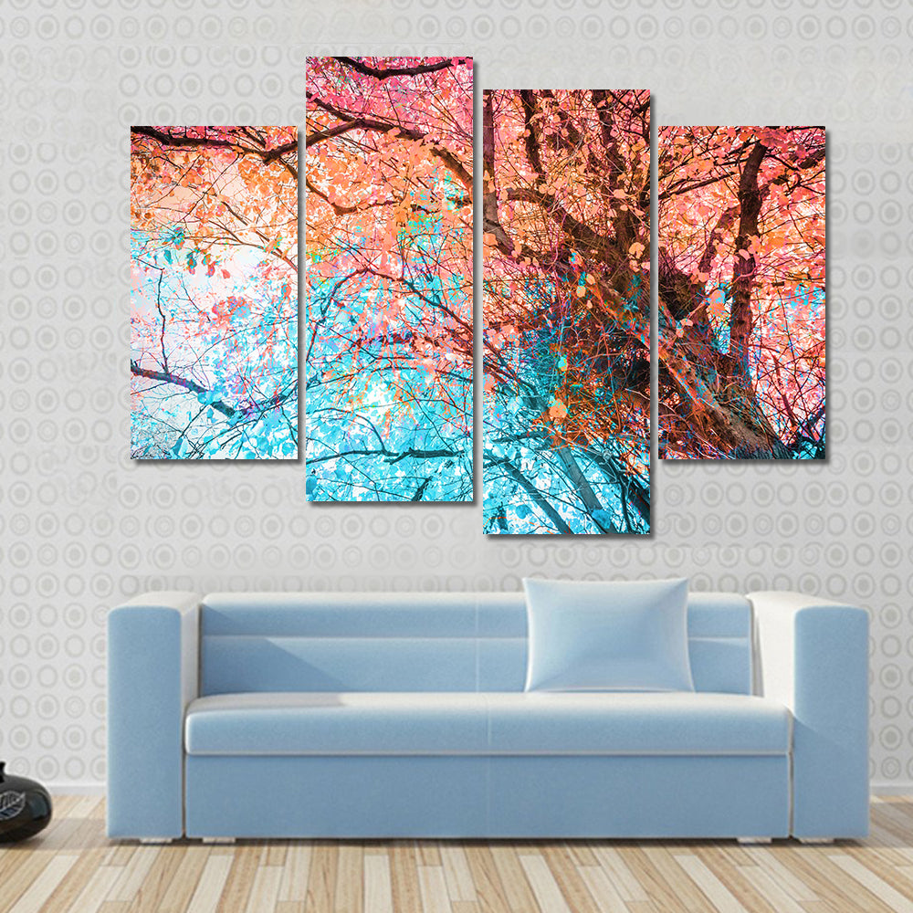 Looking Up Through Colorful Autumn Canopy Canvas Wall Art