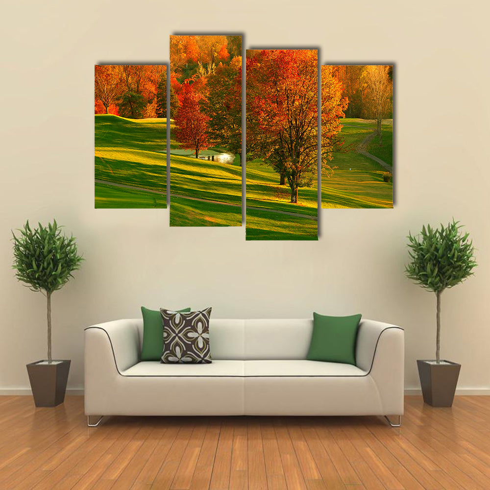 Sunset At The Golf Course Canvas Wall Art