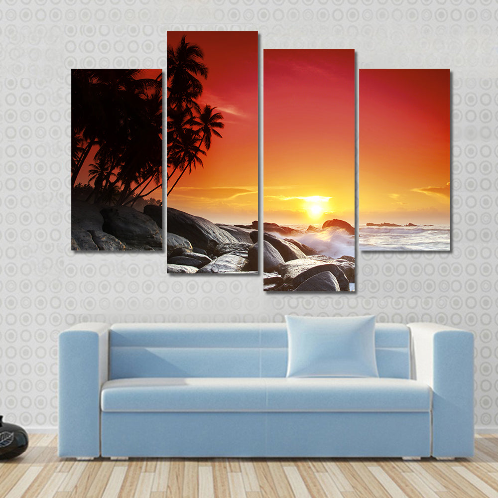 Sunset Over Sea Beach In Sri Lanka Canvas Wall Art