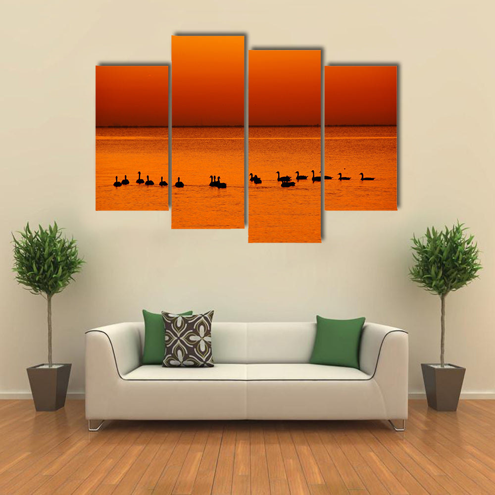 Family of Geese at Sunset Canvas Wall Art