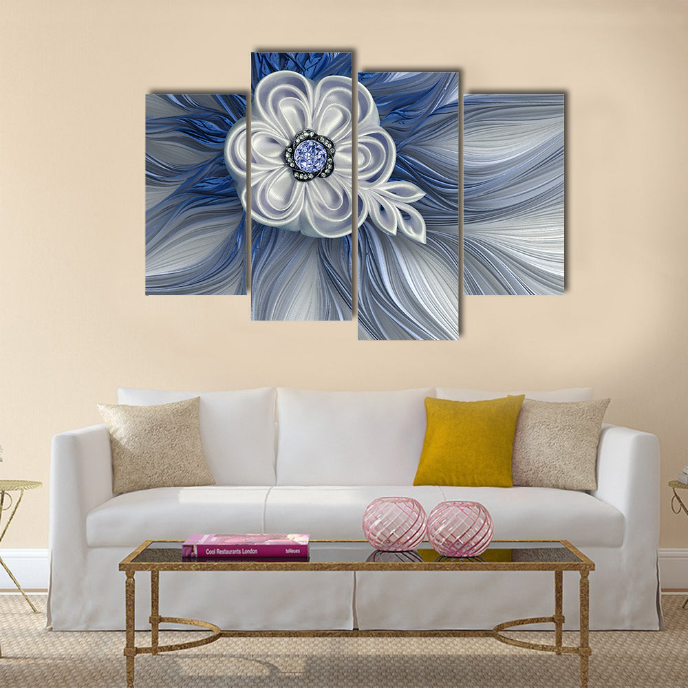 Blue Jeweled Fractal Flower Canvas Wall Art