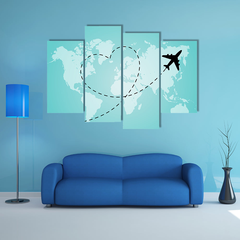 World Map With Airplane Canvas Wall Art