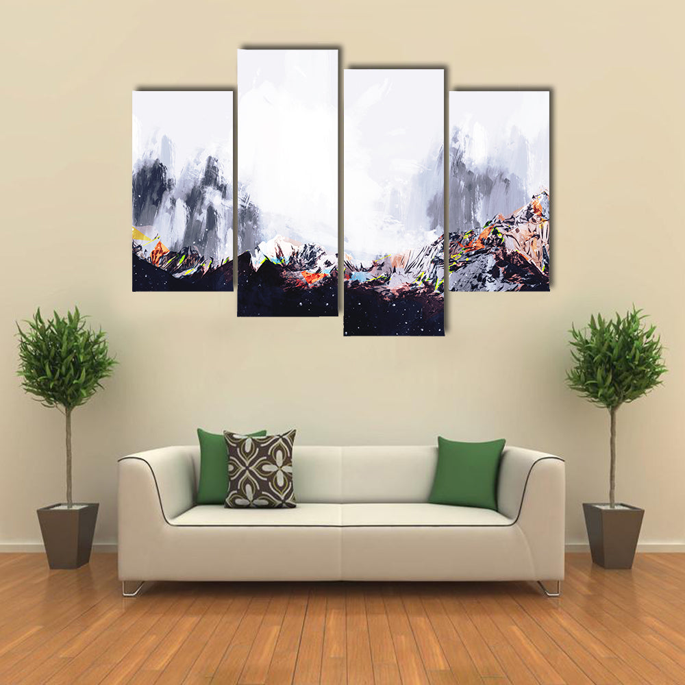 Abstract Snow-capped Mountain Range with Orange Ridges Canvas Wall Art