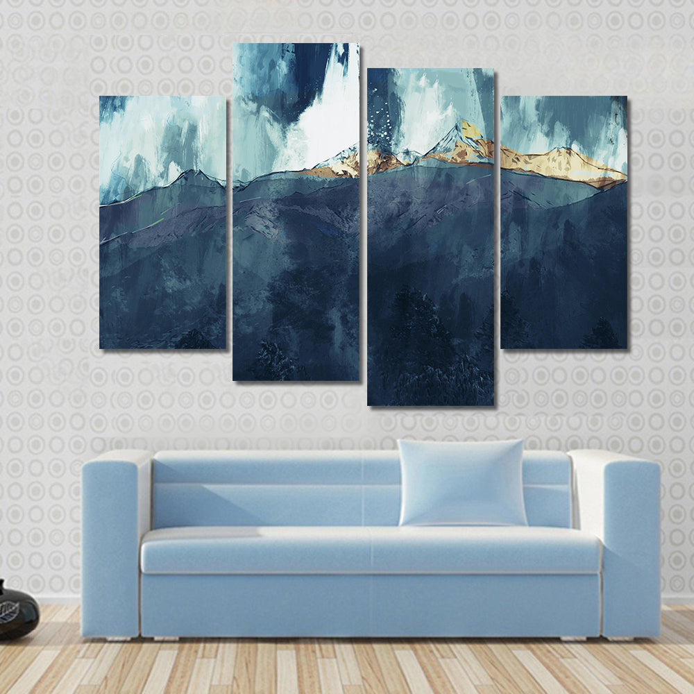 Abstract Mountain Range at Golden Dusk Canvas Wall Art
