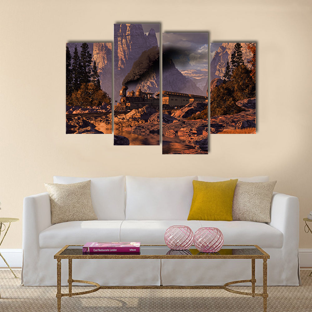 Old West Steam Locomotive at Sunset Canvas Wall Art