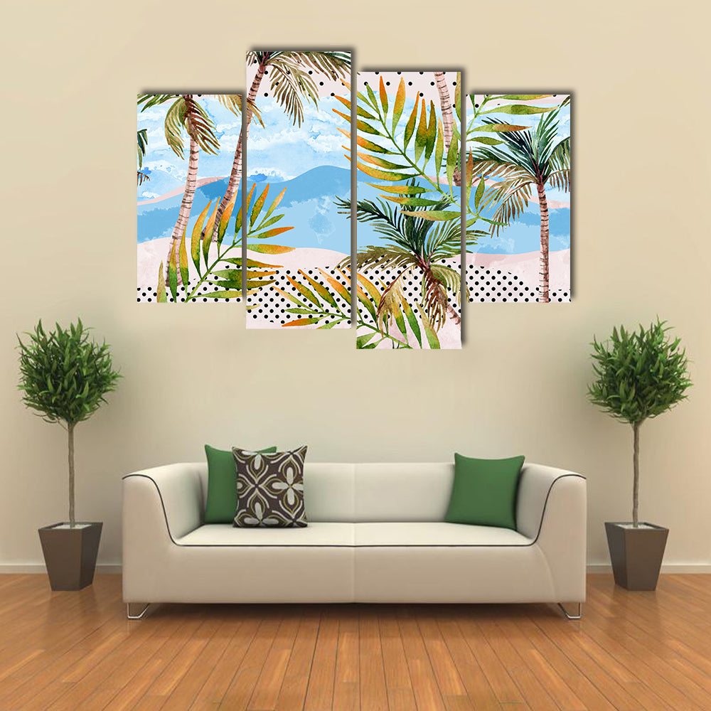 Summer Beach Abstract with Palms Canvas Wall Art